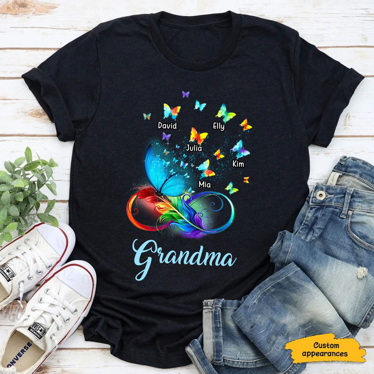 Butterfly Infinity Heart Grandma Nana Mimi Gigi Auntie Personalized Shirt