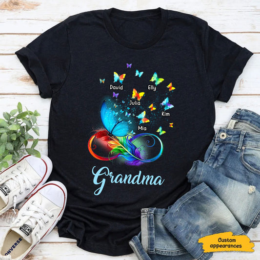 Butterfly Infinity Heart Grandma Nana Mimi Gigi Auntie Personalized Shirt
