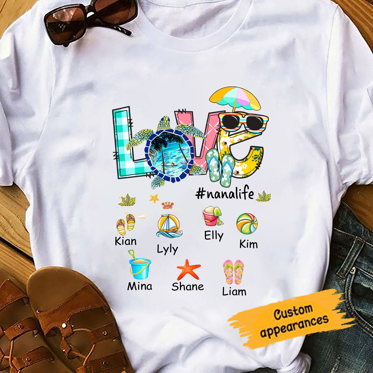 Turtle LOVE Grandma Life Mom Nana Mimi Gigi Auntie Personalized Shirt