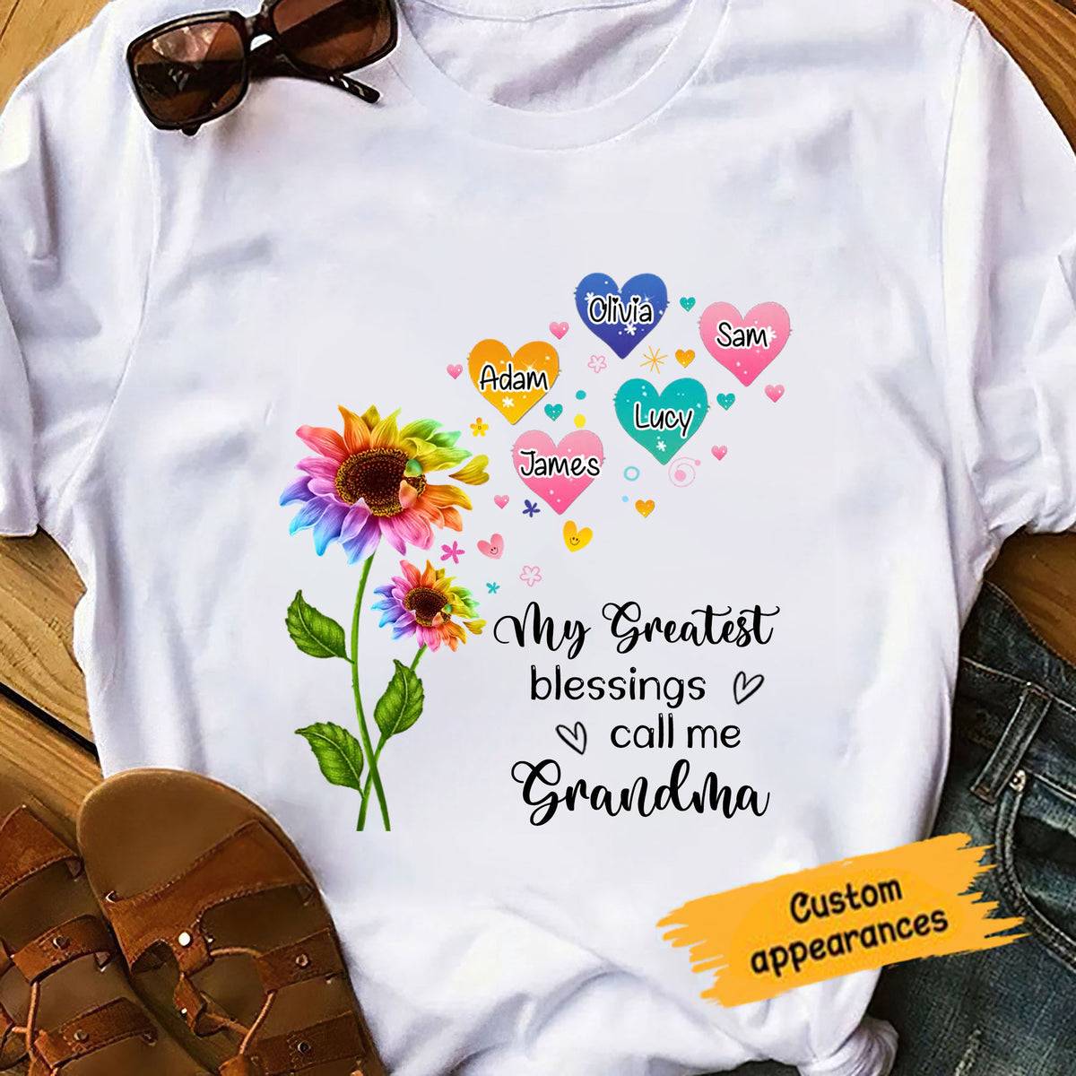 My Greatest Blessings Call Me Grandma Sunflower Hearts Personalized Shirt
