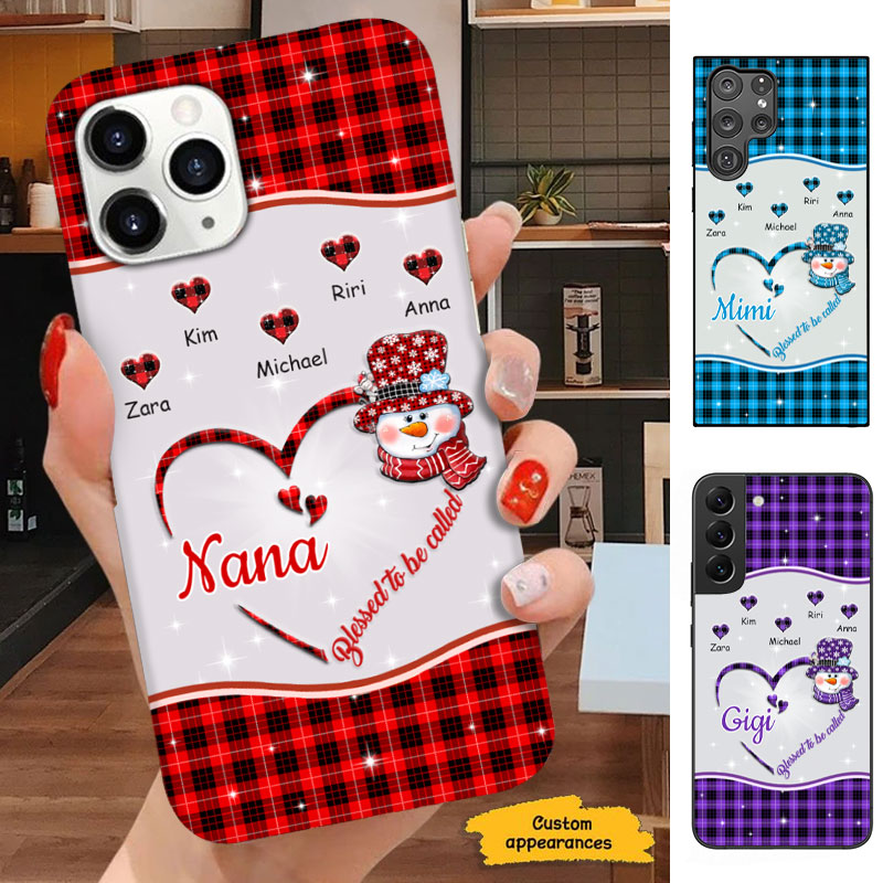 Snowman Red Plaid Blessed to be called Grandma Nana Personalized Phone Case