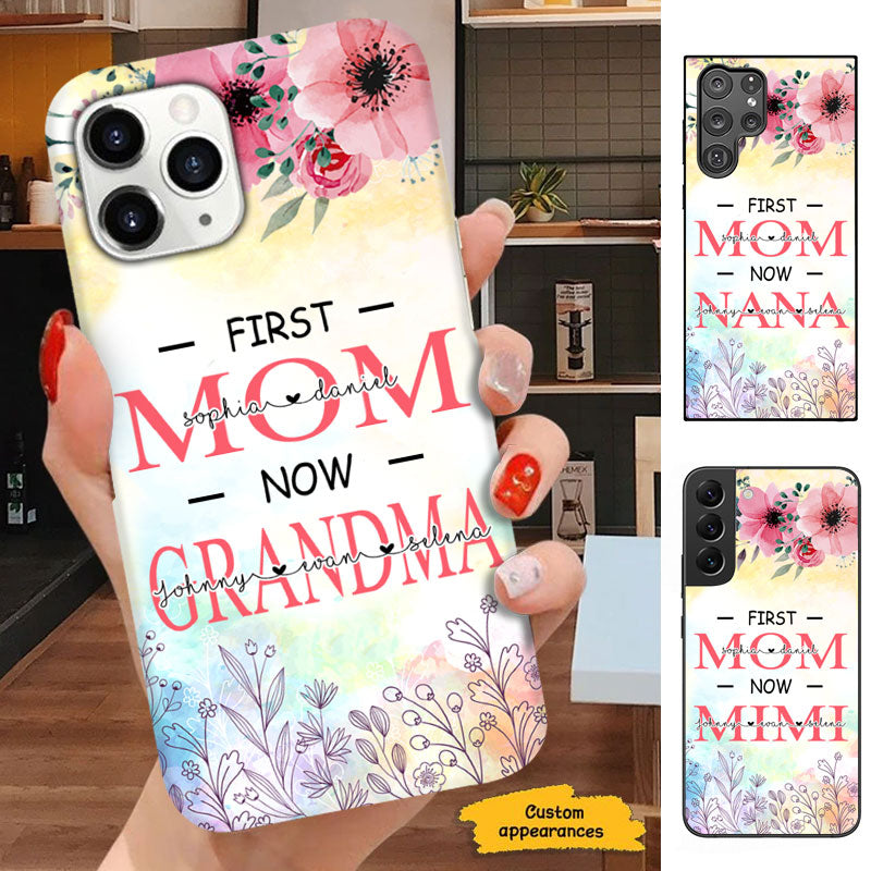Watercolor Flowers First Mom Now Grandma Personalized Phone Case