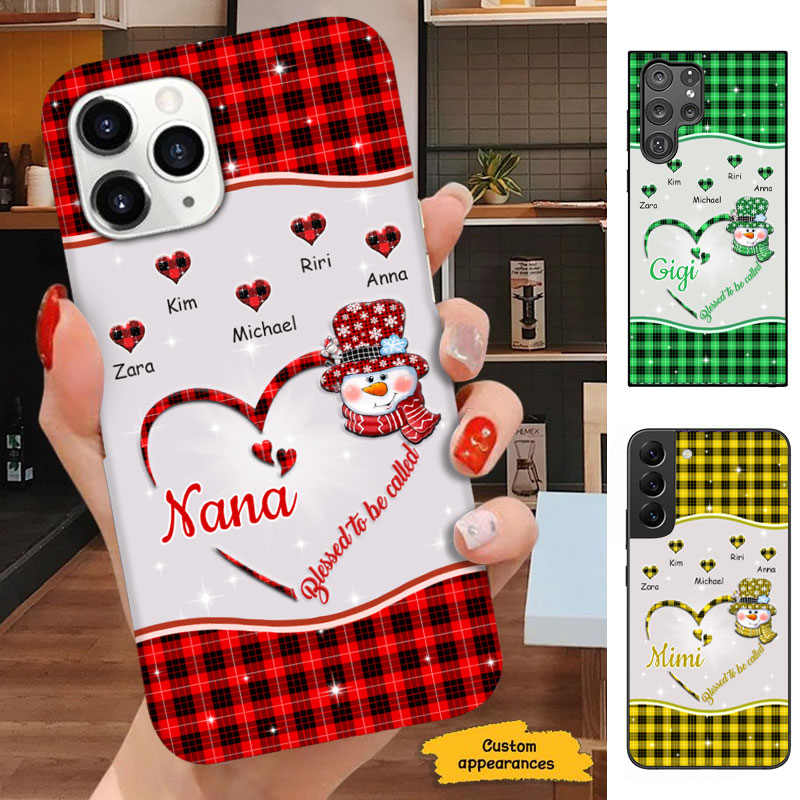 Snowman Red Plaid Blessed to be called Grandma Nana Personalized Phone Case