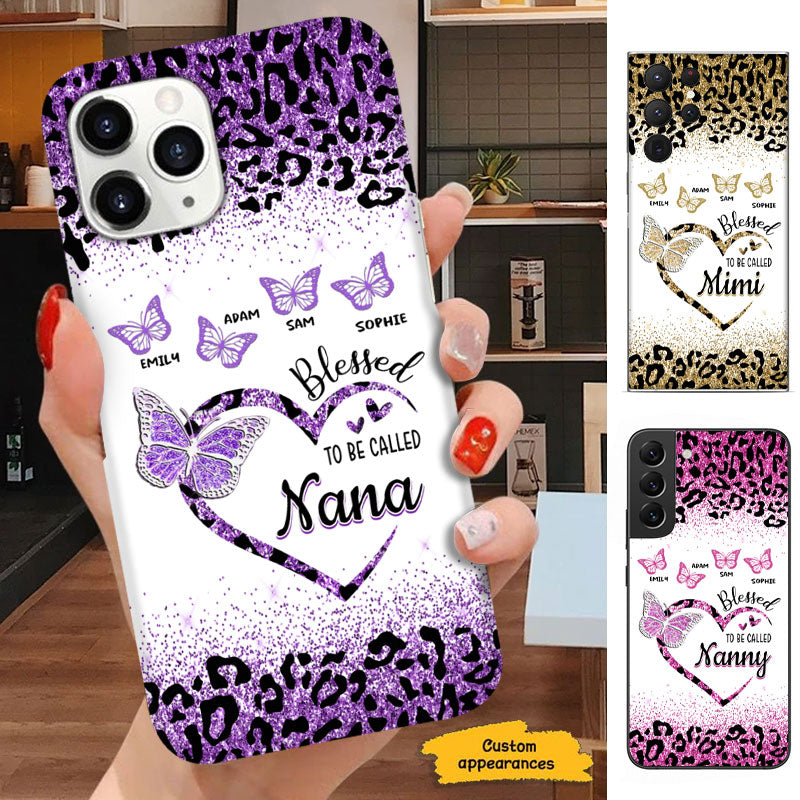 Happiness Is Being A Grandma Purple Leopard Butterfly Heart Personalized Phone Case