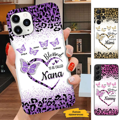 Happiness Is Being A Grandma Purple Leopard Butterfly Heart Personalized Phone Case