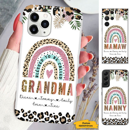 Blessed To Be Called Grandma Leopard Rainbow Personalized Phone Case