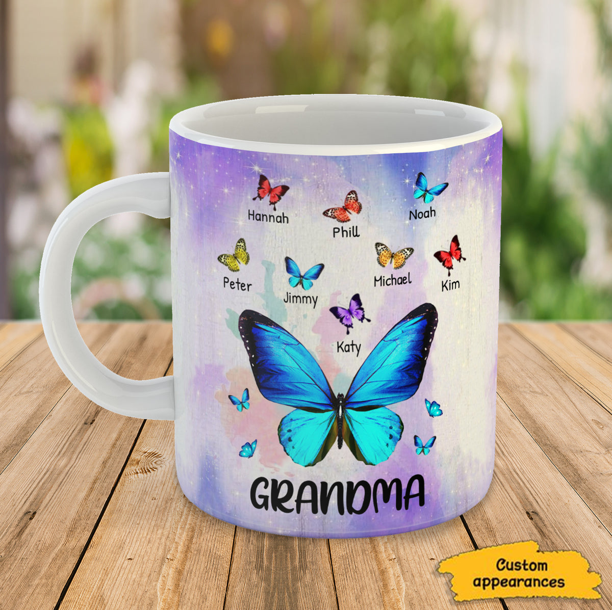 Blue Butterfly Grandma with Grandkids Personalized Mug
