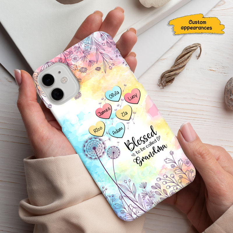My Greatest Blessings Call Me Grandma Dandelion Hearts Personalized Phone Case - mockup 4 of 7
