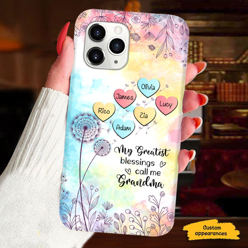 My Greatest Blessings Call Me Grandma Dandelion Hearts Personalized Phone Case - mockup 5 of 7