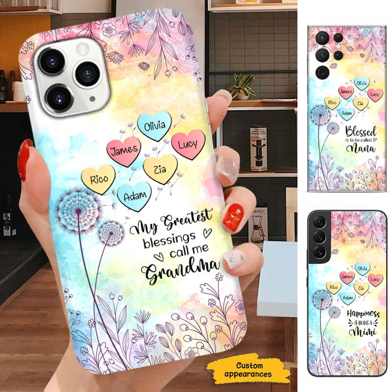 My Greatest Blessings Call Me Grandma Dandelion Hearts Personalized Phone Case - mockup 6 of 7