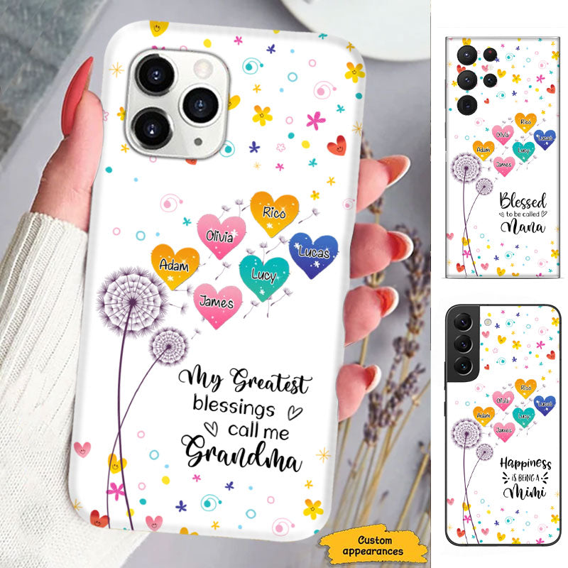 My Greatest Blessings Call Me Grandma Dandelion Hearts Personalized Phone Case - mockup 7 of 7