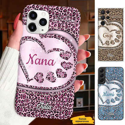 Pink Glitter Heart Grandma Kids Names Personalized Phone Case - mockup 1 of 7