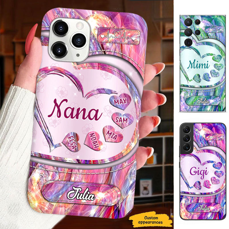 Pink Glitter Heart Grandma Kids Names Personalized Phone Case - mockup 2 of 7