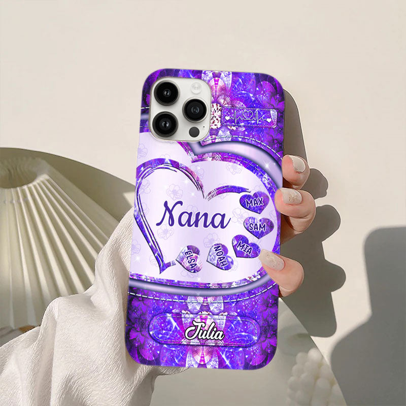 Pink Glitter Heart Grandma Kids Names Personalized Phone Case - mockup 4 of 7