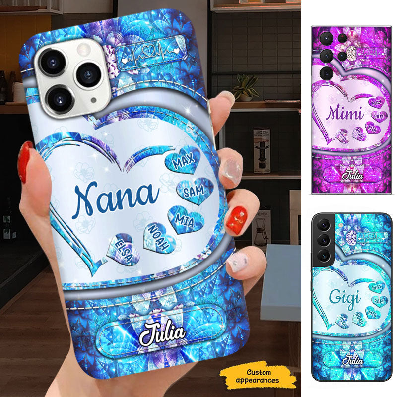 Pink Glitter Heart Grandma Kids Names Personalized Phone Case - mockup 5 of 7