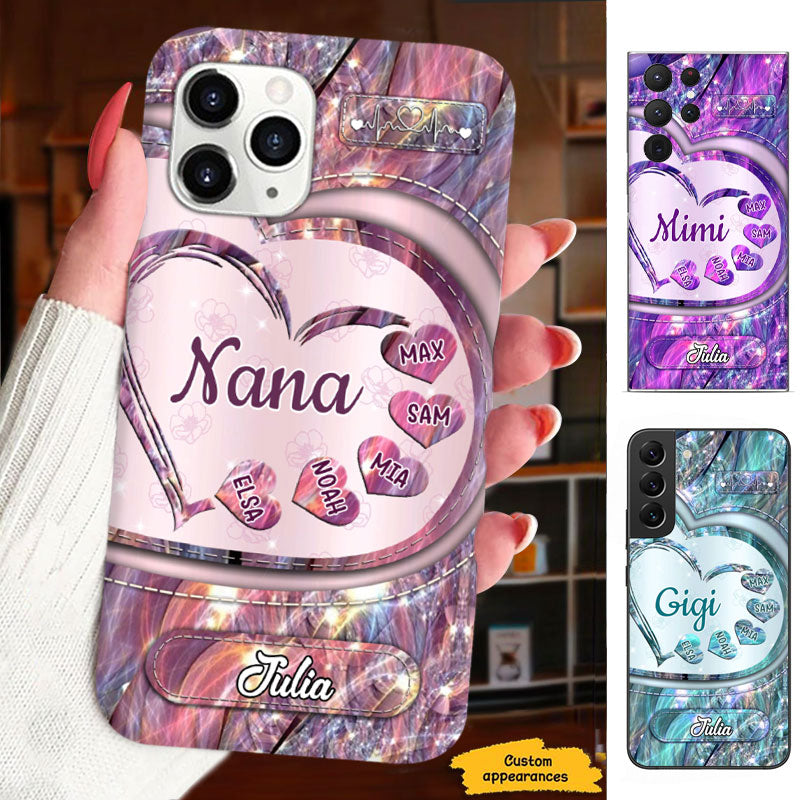 Pink Glitter Heart Grandma Kids Names Personalized Phone Case - mockup 7 of 7