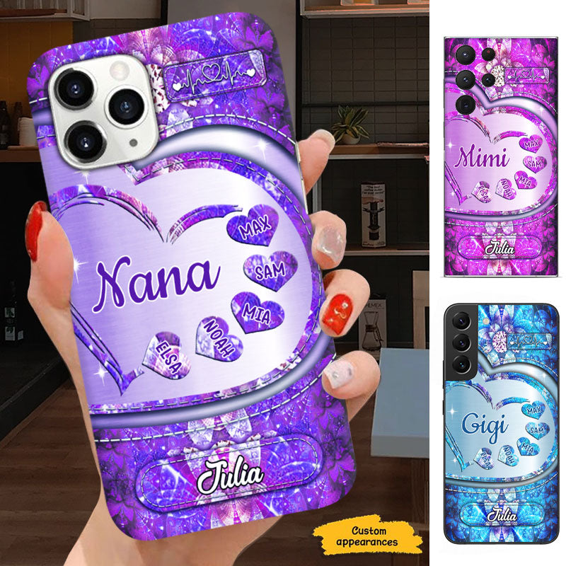 Pink Holographic Heart Grandma Kids Hearts Personalized Phone Case - mockup 1 of 8