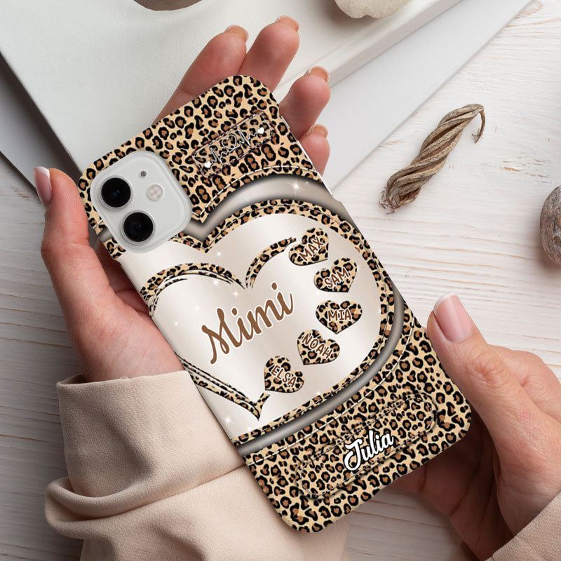 Pink Holographic Heart Grandma Kids Hearts Personalized Phone Case - mockup 3 of 8