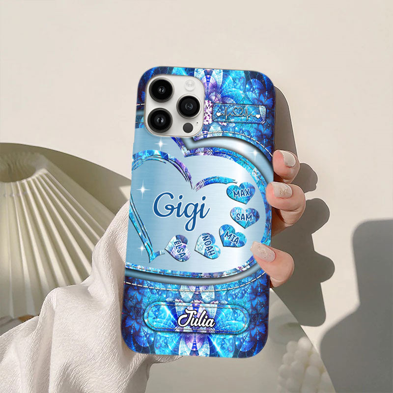 Pink Holographic Heart Grandma Kids Hearts Personalized Phone Case - mockup 4 of 8