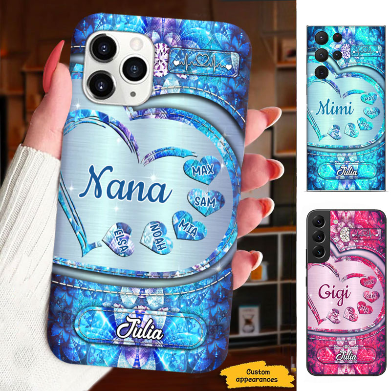 Pink Holographic Heart Grandma Kids Hearts Personalized Phone Case - mockup 5 of 8