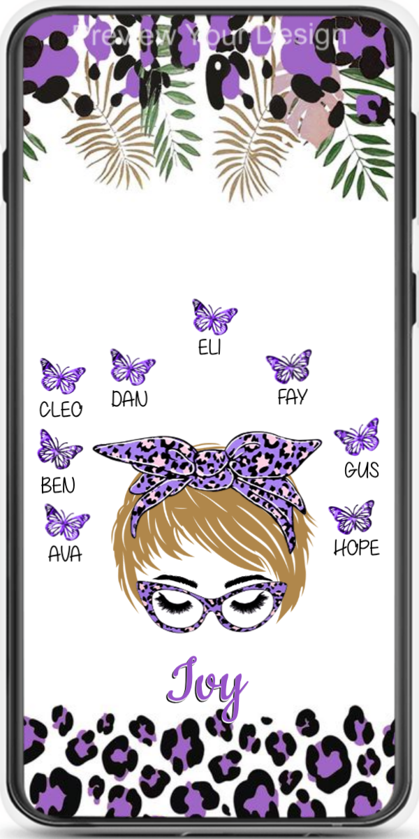 Grandma Messy Bun Purple Leopard Butterflies Personalized Phone Case