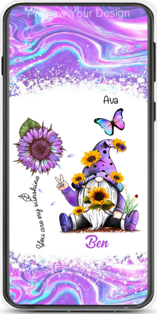 Purple Hologram Sunflower Gnome You Are My Sunshine Grandma Personalized Phone Case