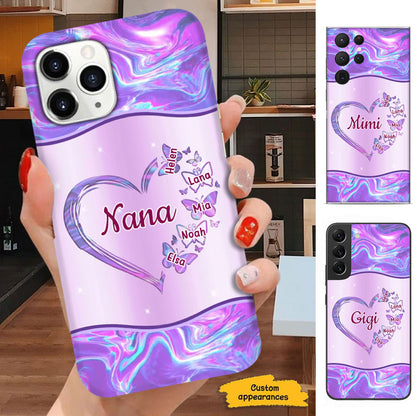 Purple Marble Butterflies Heart Grandma Personalized Phone Case - mockup 1 of 6