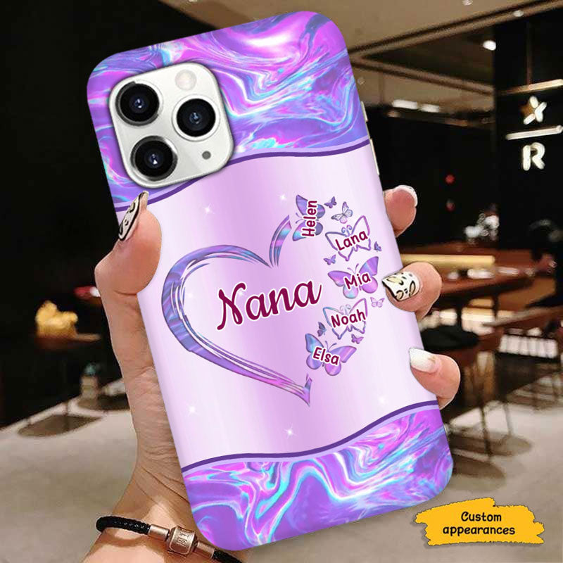 Purple Marble Butterflies Heart Grandma Personalized Phone Case - mockup 3 of 6
