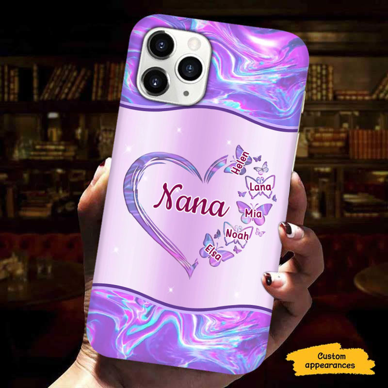 Purple Marble Butterflies Heart Grandma Personalized Phone Case - mockup 4 of 6