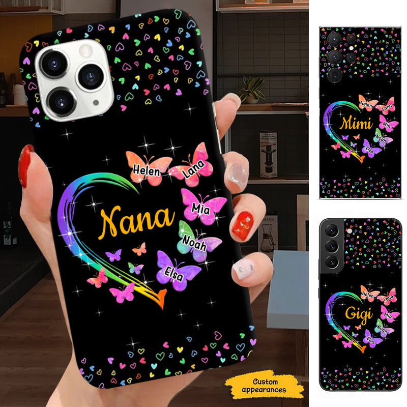 Rainbow Gradient Heart Butterflies Grandma Personalized Phone Case - mockup 1 of 5
