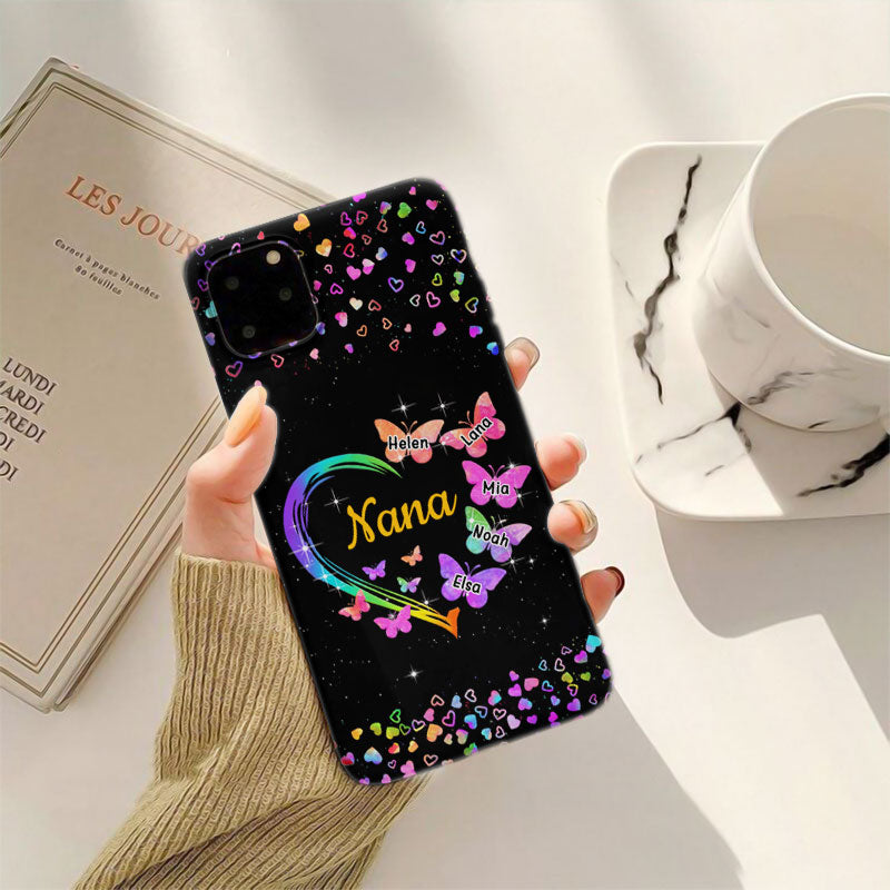 Rainbow Gradient Heart Butterflies Grandma Personalized Phone Case - mockup 4 of 5