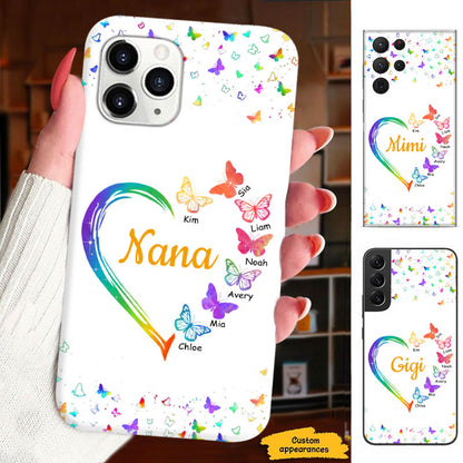 Rainbow Heart Butterflies Grandma Black Sparkle Personalized Phone Case - mockup 1 of 7
