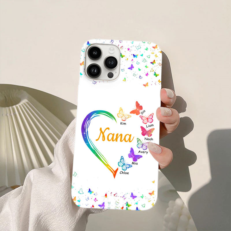 Rainbow Heart Butterflies Grandma Black Sparkle Personalized Phone Case - mockup 3 of 7
