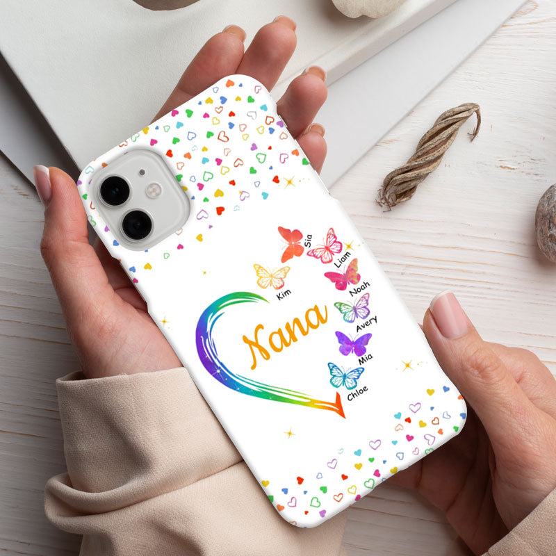 Rainbow Heart Butterflies Grandma Black Sparkle Personalized Phone Case - mockup 4 of 7