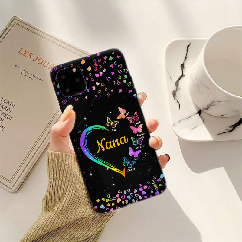 Rainbow Heart Butterflies Grandma Black Sparkle Personalized Phone Case - mockup 7 of 7