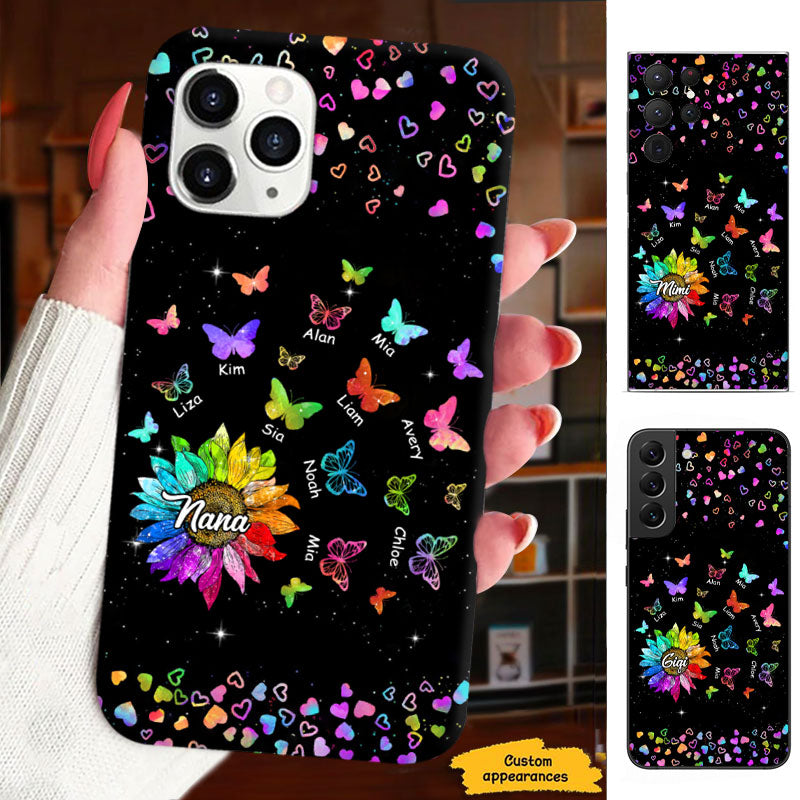 Rainbow Sunflower Butterflies Grandma Personalized Phone Case - mockup 1 of 6