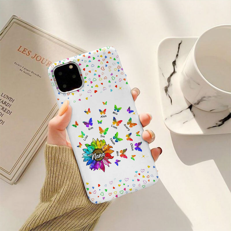 Rainbow Sunflower Butterflies Grandma Personalized Phone Case - mockup 4 of 6