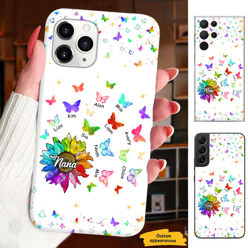 Rainbow Sunflower Butterflies Grandma Personalized Phone Case - mockup 5 of 6