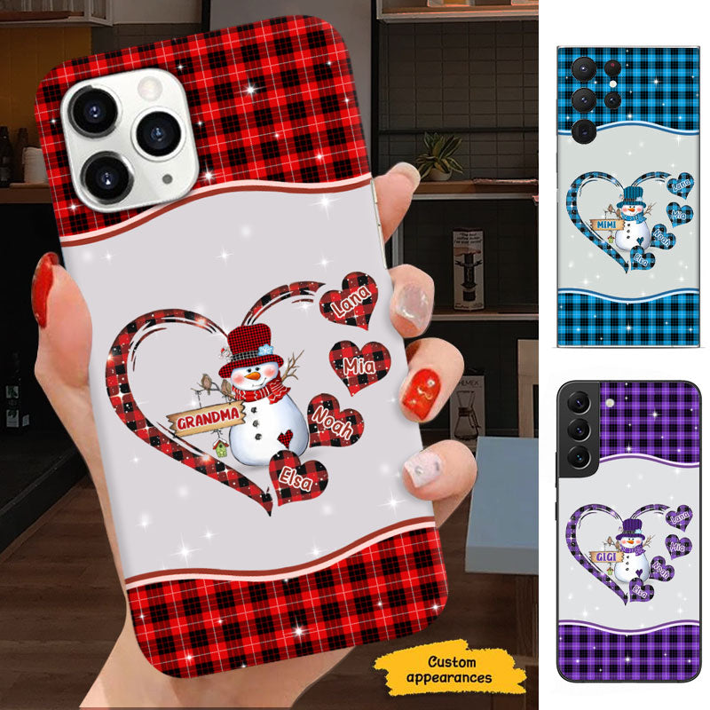 Red Plaid Snowman Heart Grandma Personalized Phone Case - mockup 1 of 6