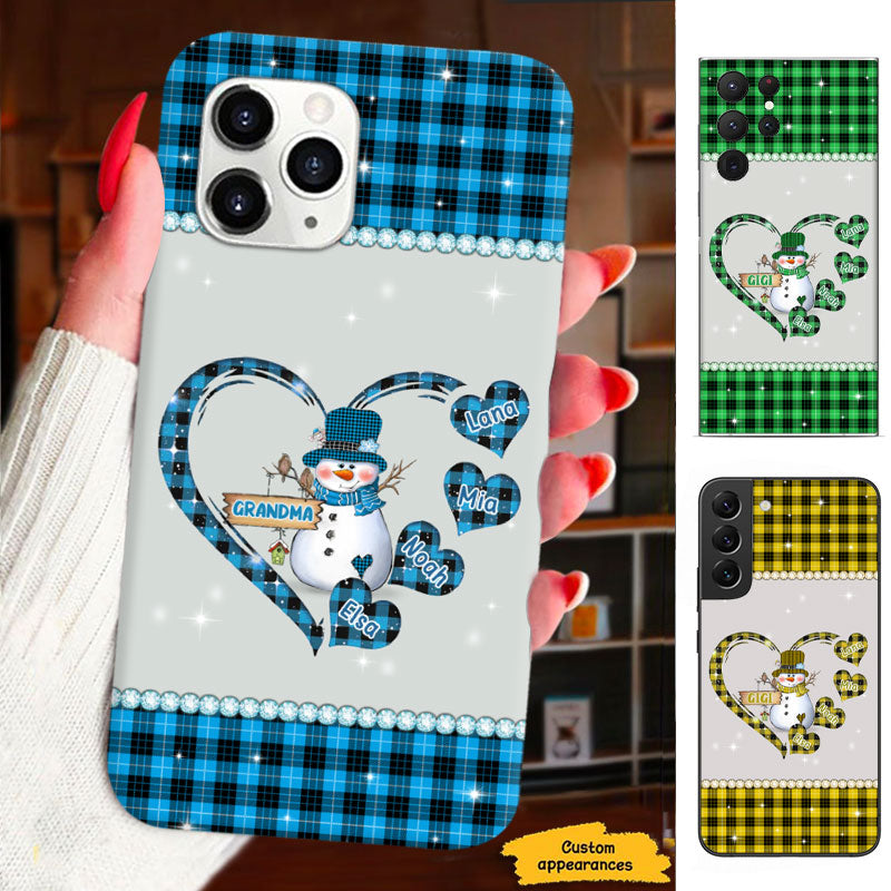 Red Plaid Snowman Heart Grandma Personalized Phone Case - mockup 4 of 6