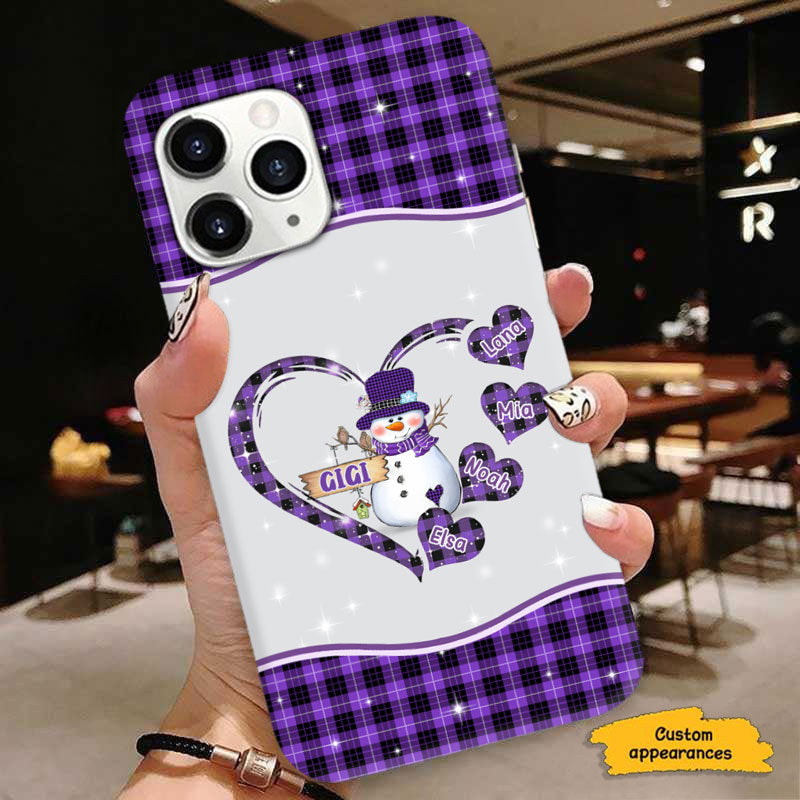 Red Plaid Snowman Heart Grandma Personalized Phone Case - mockup 6 of 6