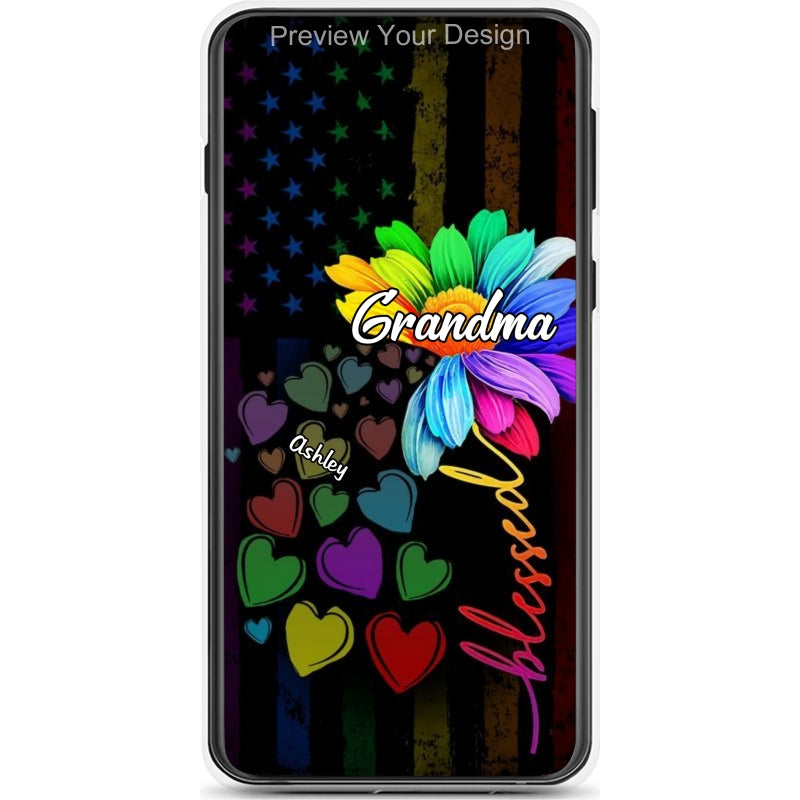 Nana, Grandma with grandkids Rainbow Flower Personalized Phone Case