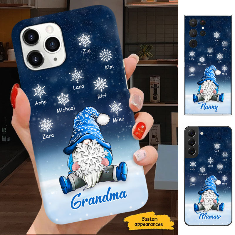Snowflakes Blue Gnome Grandma Christmas Personalized Phone Case - mockup 1 of 6