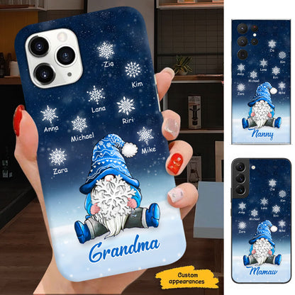 Snowflakes Blue Gnome Grandma Christmas Personalized Phone Case - mockup 1 of 6
