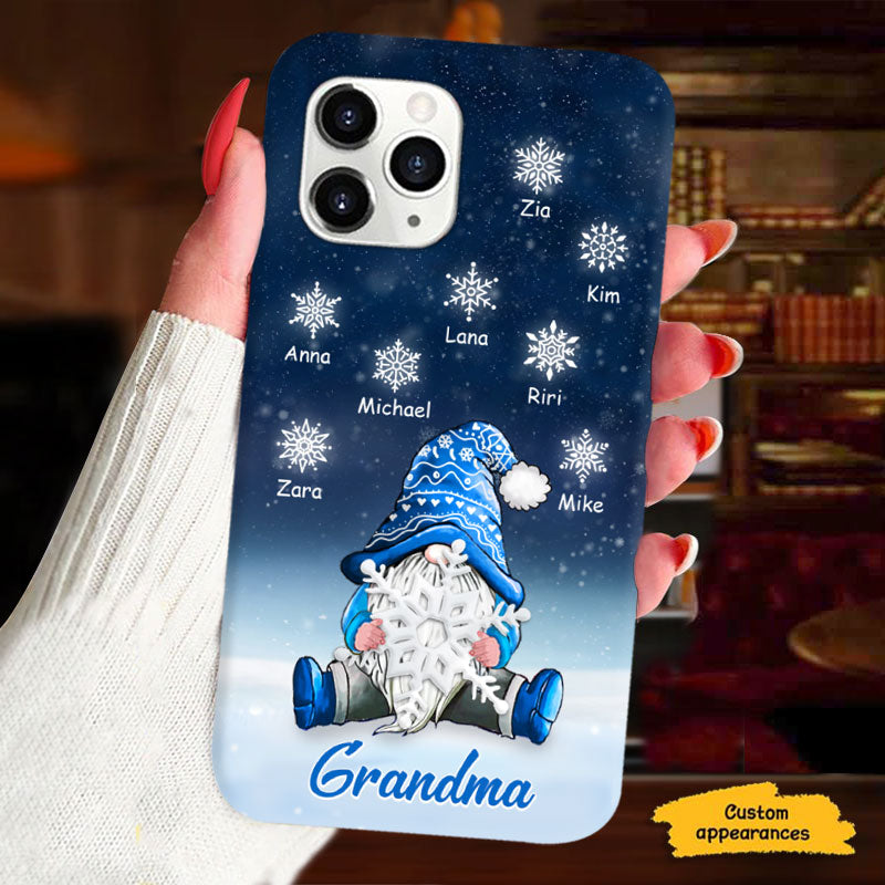 Snowflakes Blue Gnome Grandma Christmas Personalized Phone Case - mockup 3 of 6