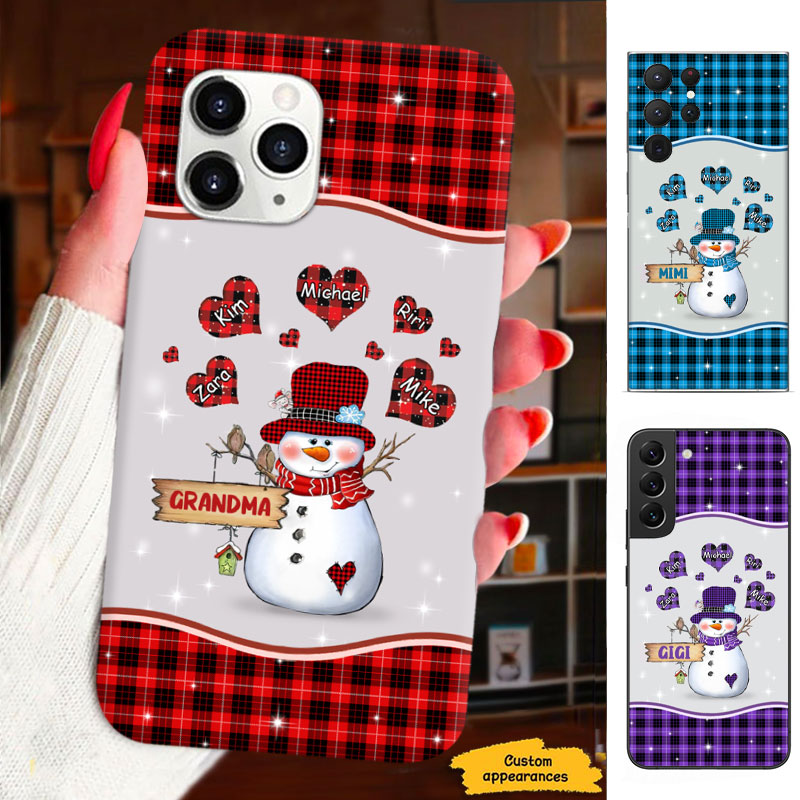 Snowman Plaid Hearts Colorful Grandma Personalized Phone Case - mockup 1 of 6