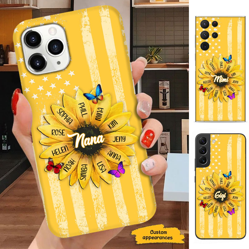 Sunflower Butterflies American Flag Grandma Personalized Phone Case - mockup 1 of 6