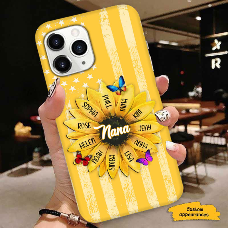 Sunflower Butterflies American Flag Grandma Personalized Phone Case - mockup 2 of 6