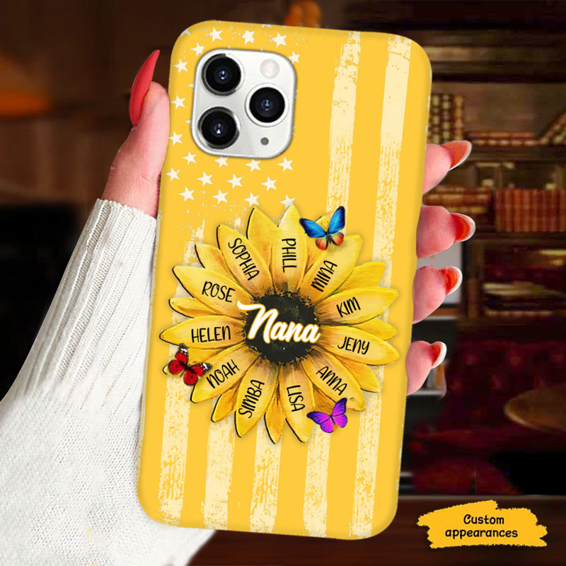 Sunflower Butterflies American Flag Grandma Personalized Phone Case - mockup 4 of 6