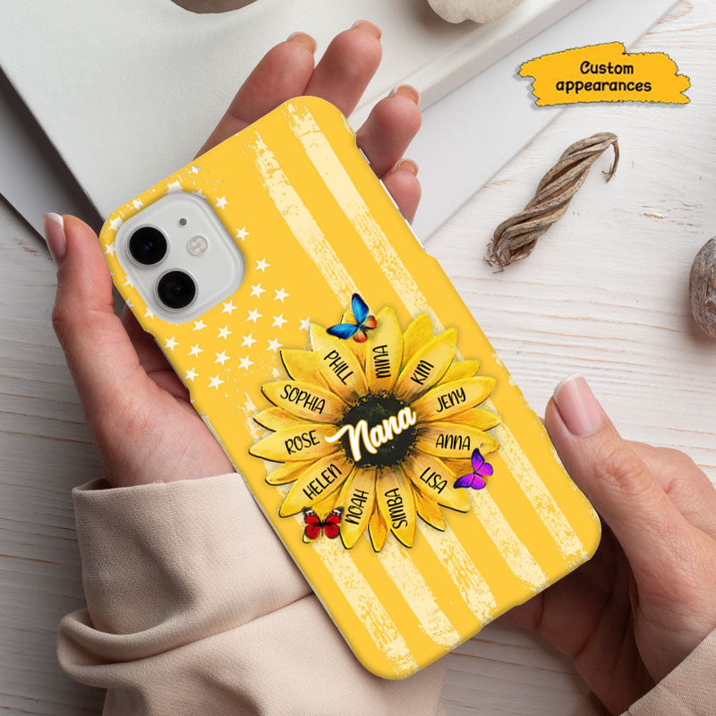 Sunflower Butterflies American Flag Grandma Personalized Phone Case - mockup 5 of 6